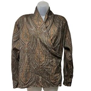 Vintage Ramsay of Dublin Brown Paisley Wool Light Long Sleeve Blouse Size 10